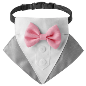 wedding suit dog collar pet saliva towel dog wedding triangle scarf (Color: Grey white triangular scarf collar suit, size: S)