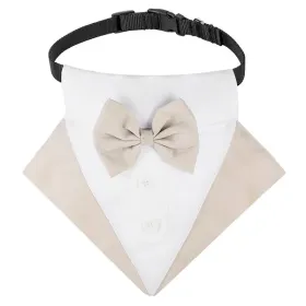wedding suit dog collar pet saliva towel dog wedding triangle scarf (Color: Khaki white triangular scarf collar suit, size: S)