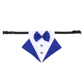 wedding suit dog collar pet saliva towel dog wedding triangle scarf (Color: Blue white triangular scarf collar suit, size: S)