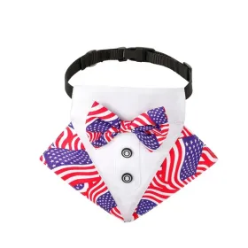 wedding suit dog collar pet saliva towel dog wedding triangle scarf (Color: Independence Day triangular scarf collar suit, size: S)